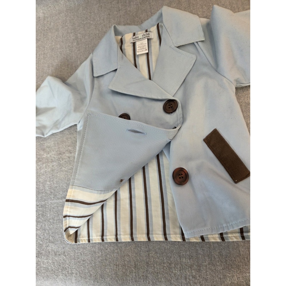 RESTORATION HARDWARE Baby Jacket 3-6 Months Blue Trench‎ Rain Coat Button Up - Picture 7 of 9
